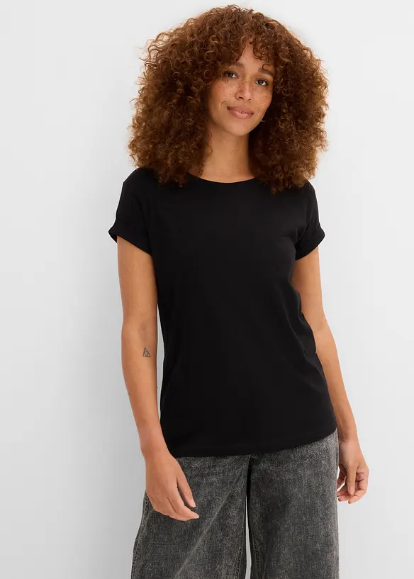 Boxy-Shirt in schwarz von vorne (im Anschnitt) - bonprix Boxy-Shirt in schwarz von vorne (im Anschnitt) - bonprix
