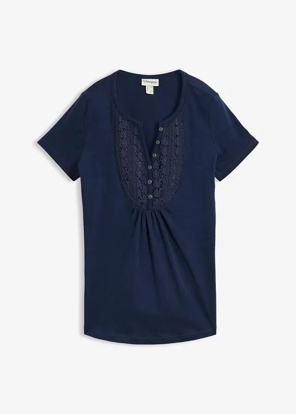 Baumwoll Flammgarn-Shirt, Kurzarm in blau von vorne - bonprix Baumwoll Flammgarn-Shirt, Kurzarm in blau von vorne - bonprix