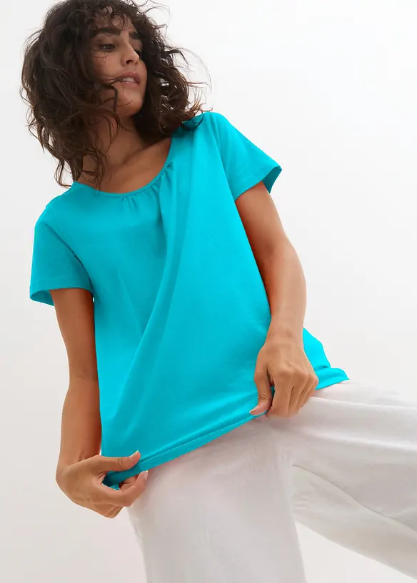 Shirt aus reiner Baumwolle, Kurzarm in blau von vorne (im Anschnitt) - bonprix Shirt aus reiner Baumwolle, Kurzarm in blau von vorne (im Anschnitt) - bonprix