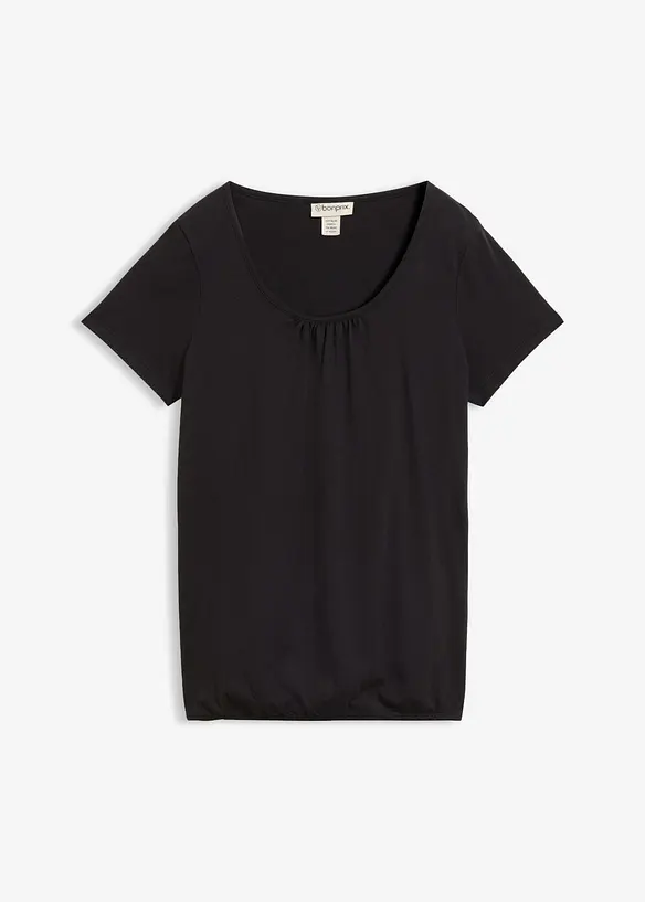 Shirt aus reiner Baumwolle, Kurzarm in schwarz von vorne - bonprix