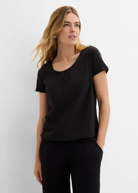 Shirt aus reiner Baumwolle, Kurzarm in schwarz von vorne (im Anschnitt) - bonprix