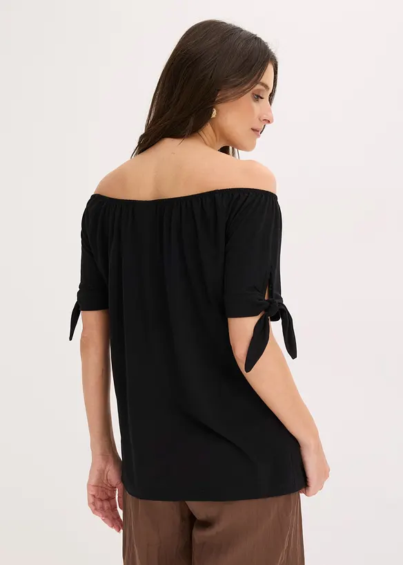 Carmenshirt mit Bindedetail in schwarz von hinten (im Anschnitt) - bonprix