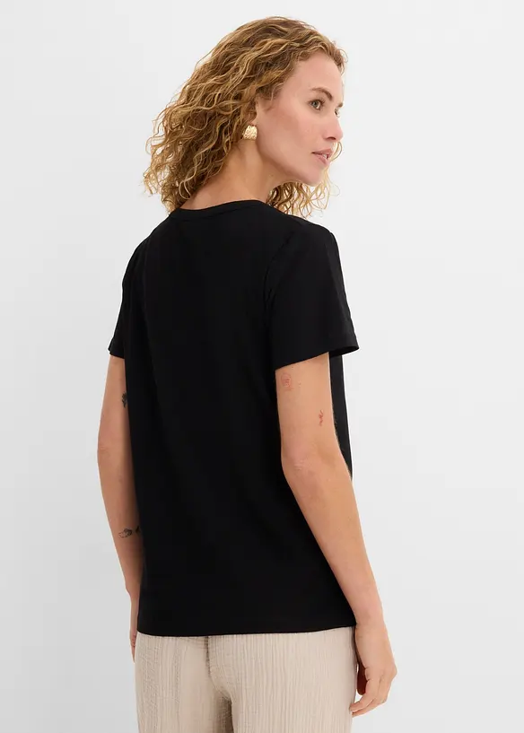 Baumwoll-Shirt mit dekorativem Ausschnitt in schwarz von hinten (im Anschnitt) - bonprix