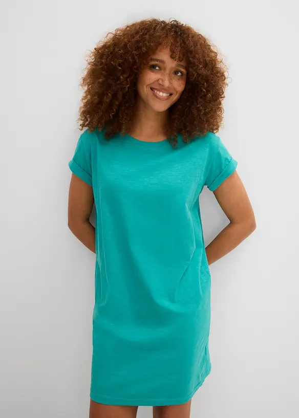 Shirtkleid aus reiner Bio-Baumwolle in grün von vorne (Totalaufnahme) - bonprix
