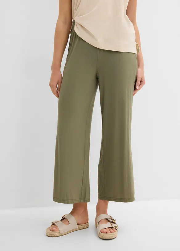 Jersey-Hose aus fließendem Viskose-Mix, 7-8-Länge in grün von vorne - bonprix Jersey-Hose aus fließendem Viskose-Mix, 7-8-Länge in grün von vorne - bonprix