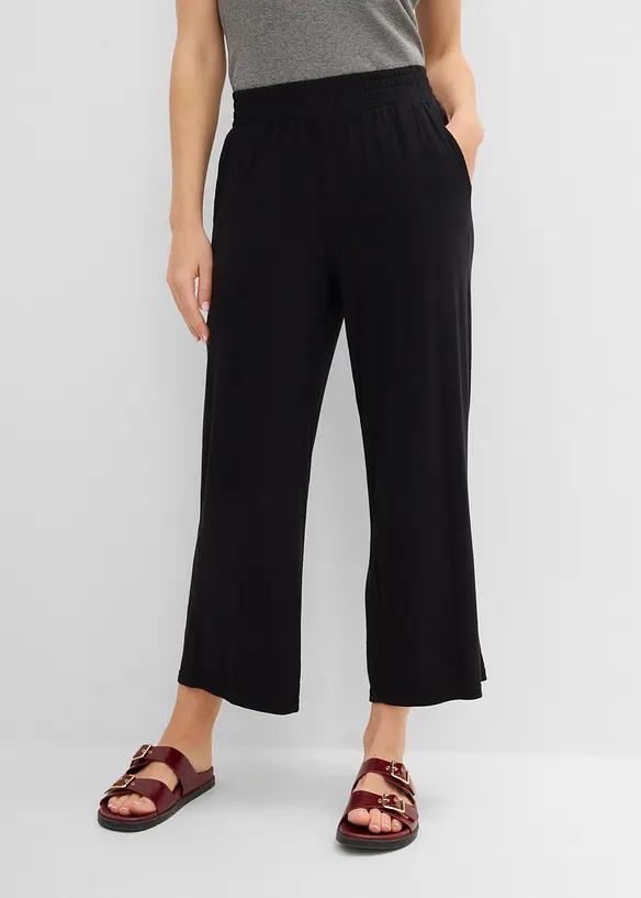 Jersey-Hose aus fließendem Viskose-Mix, 7-8-Länge in schwarz von vorne - bonprix