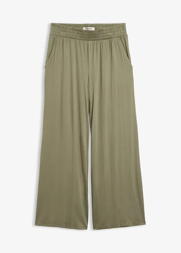 Jersey-Hose aus fließendem Viskose-Mix, 7-8-Länge in grün von vorne - bonprix Jersey-Hose aus fließendem Viskose-Mix, 7-8-Länge in grün von vorne - bonprix