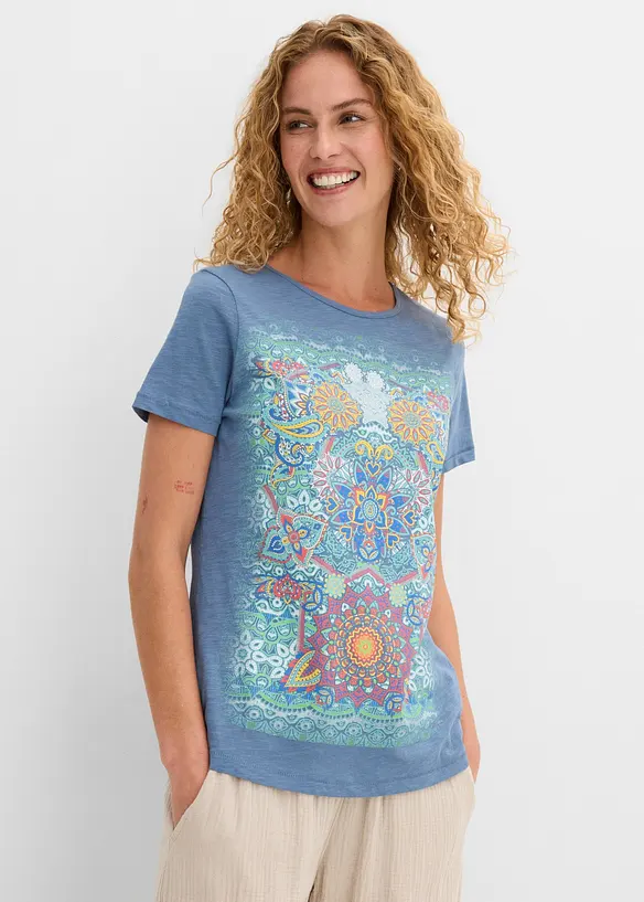 T-Shirt aus reiner Baumwolle in blau von vorne (im Anschnitt) - bonprix T-Shirt aus reiner Baumwolle in blau von vorne (im Anschnitt) - bonprix