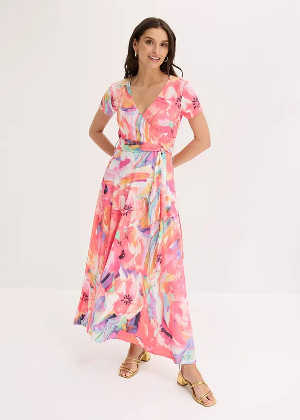Kurzarm-Maxikleid in pink von vorne (Totalaufnahme) - bonprix