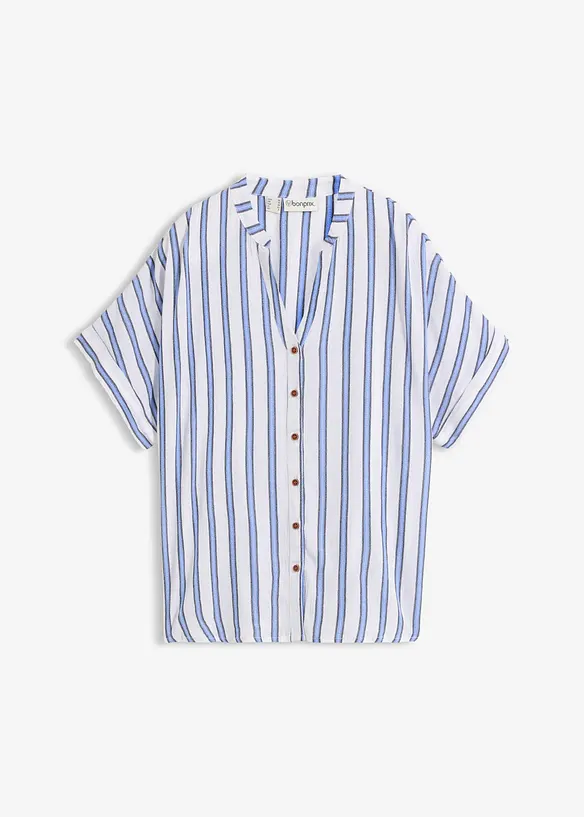 Crinkle Bluse aus fließender Viskose in blau von vorne - bonprix Crinkle Bluse aus fließender Viskose in blau von vorne - bonprix