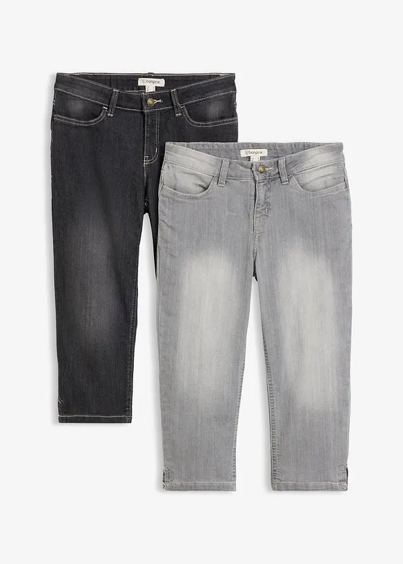 Capri-Jeans, 2er-Pack in grau von vorne - bonprix