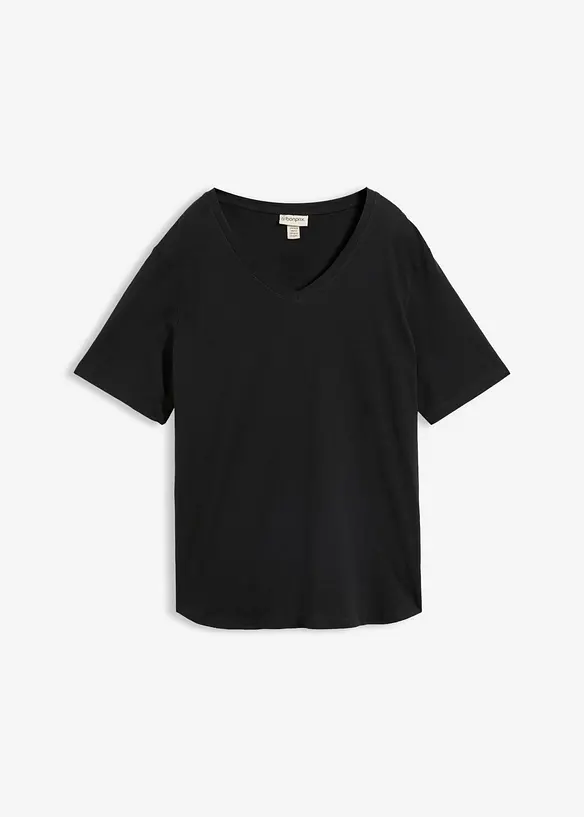 Weites T-Shirt aus Bio-Baumwolle in schwarz von vorne - bonprix