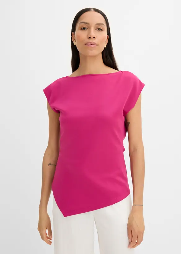 Asymmetrisches Top aus bequemem Scuba in pink von vorne (im Anschnitt) - bonprix