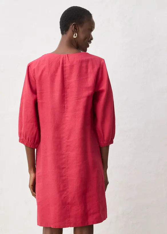 Kleid aus reinem Leinen und 3/4 Arm in rot von hinten (Totalaufnahme) - bonprix Kleid aus reinem Leinen und 3/4 Arm in rot von hinten (Totalaufnahme) - bonprix