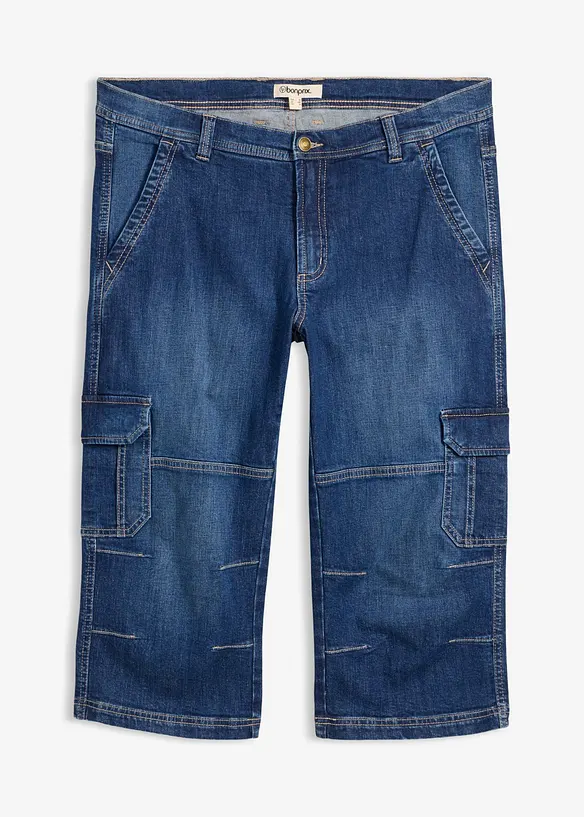 Regular Fit 3/4 Cargojeans, Straight in blau von vorne - bonprix
