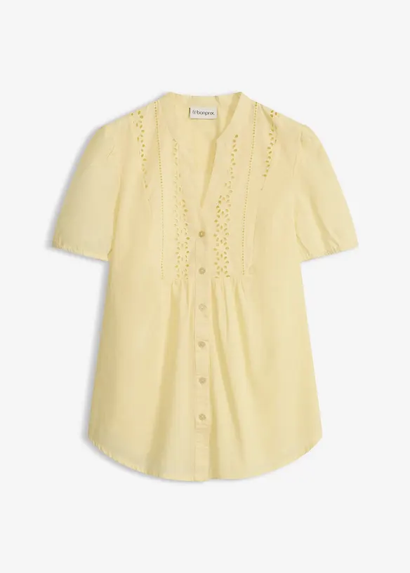 Bluse mit Lochstickerei in gelb von vorne - bonprix
