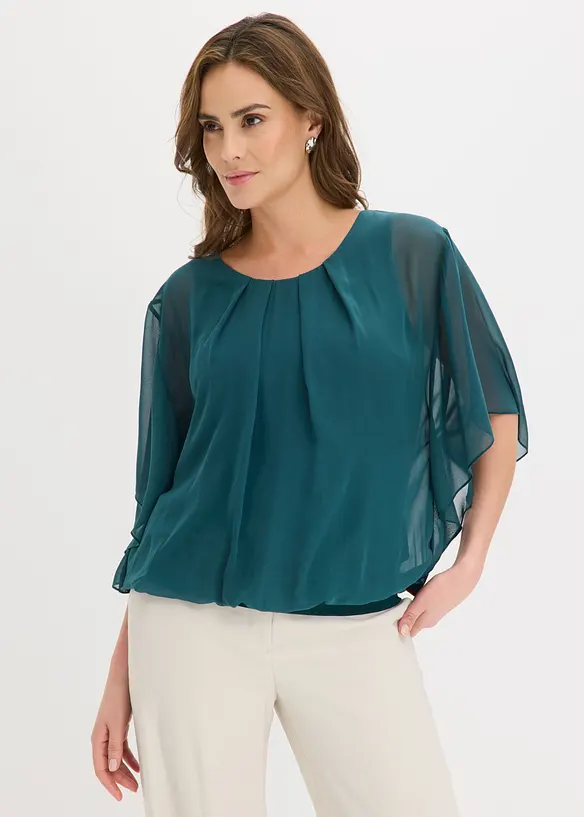 Chiffonbluse mit Fledermausärmel in grün von vorne (im Anschnitt) - bonprix Chiffonbluse mit Fledermausärmel in grün von vorne (im Anschnitt) - bonprix