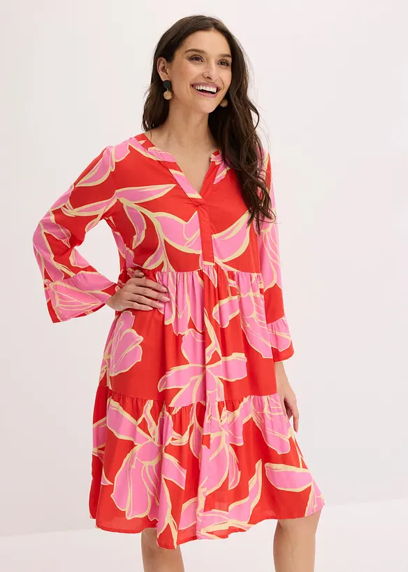 Tunika-Kleid aus fließender Viskose in rot von vorne (Totalaufnahme) - bonprix Tunika-Kleid aus fließender Viskose in rot von vorne (Totalaufnahme) - bonprix
