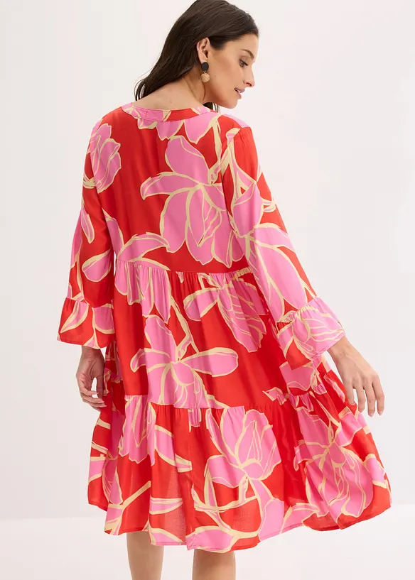Tunika-Kleid aus fließender Viskose in rot von hinten (Totalaufnahme) - bonprix Tunika-Kleid aus fließender Viskose in rot von hinten (Totalaufnahme) - bonprix