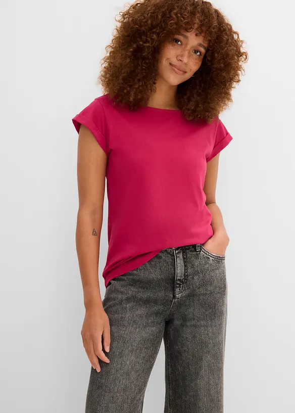 T-Shirt aus reiner Baumwolle in pink von vorne (im Anschnitt) - bonprix