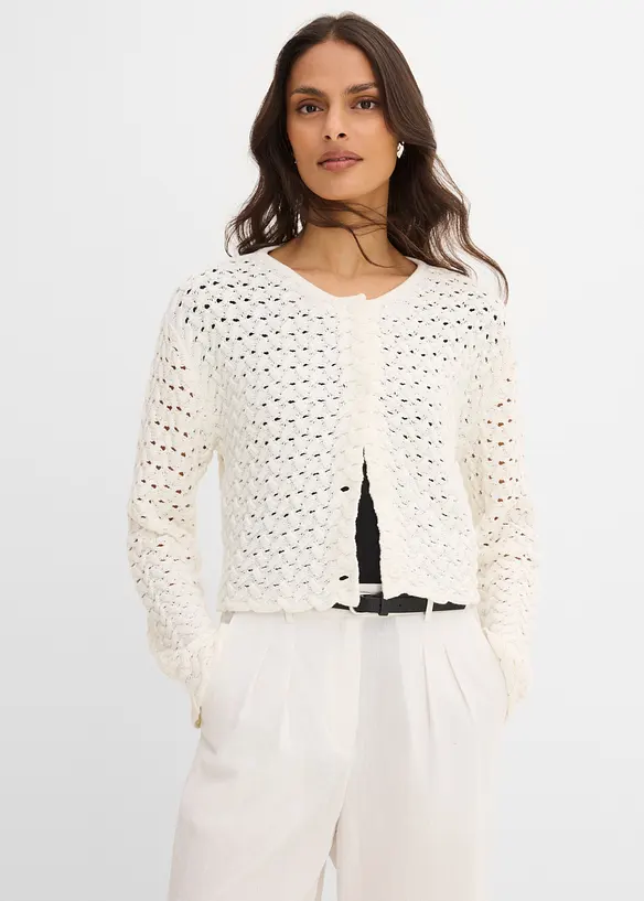 Ajour-Strickjacke in weiß von vorne (im Anschnitt) - bonprix Ajour-Strickjacke in weiß von vorne (im Anschnitt) - bonprix