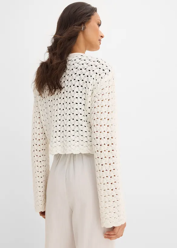 Ajour-Strickjacke in weiß von hinten (im Anschnitt) - bonprix Ajour-Strickjacke in weiß von hinten (im Anschnitt) - bonprix