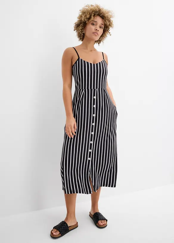 Midikleid aus elastischem Viskose-Mix in schwarz von vorne (Totalaufnahme) - bonprix
