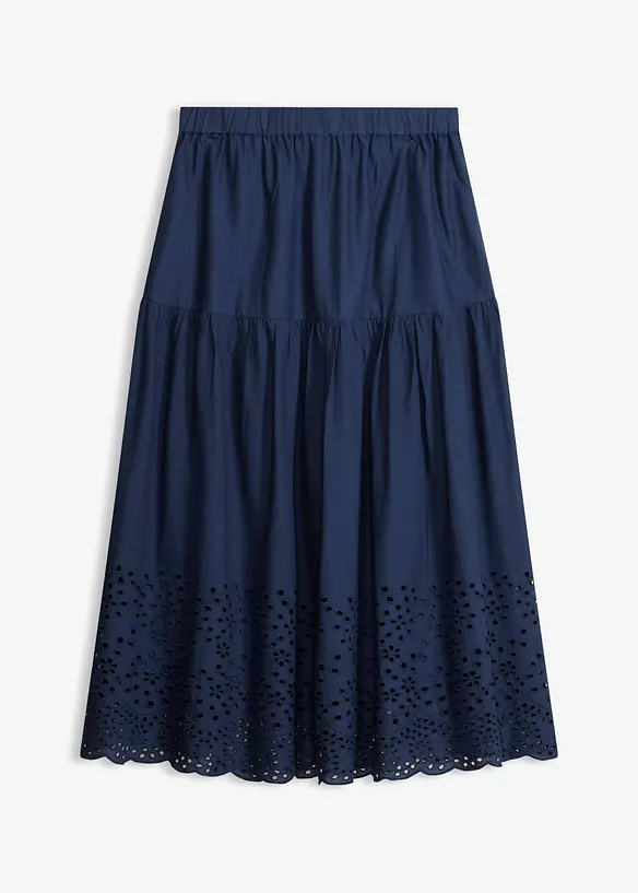 Midirock aus reiner Baumwolle mit Lochstickerei in blau von vorne - bonprix Midirock aus reiner Baumwolle mit Lochstickerei in blau von vorne - bonprix