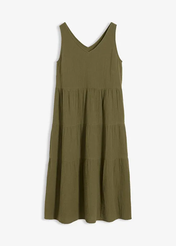 Musselin-Kleid aus reiner Baumwolle in grün von vorne - bonprix Musselin-Kleid aus reiner Baumwolle in grün von vorne - bonprix