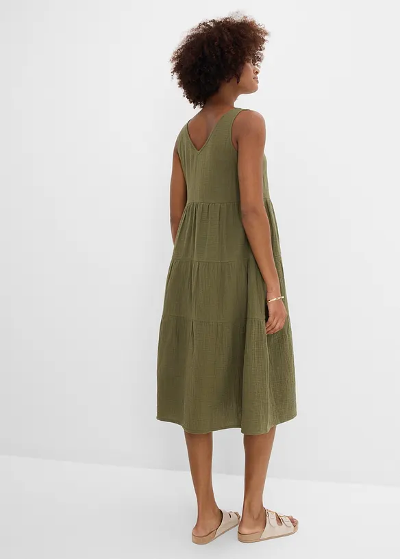 Musselin-Kleid aus reiner Baumwolle in grün von hinten (Totalaufnahme) - bonprix Musselin-Kleid aus reiner Baumwolle in grün von hinten (Totalaufnahme) - bonprix