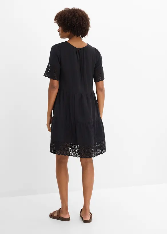Kleid aus Musselin mit Lochstickerei in schwarz von hinten (Totalaufnahme) - bonprix Kleid aus Musselin mit Lochstickerei in schwarz von hinten (Totalaufnahme) - bonprix