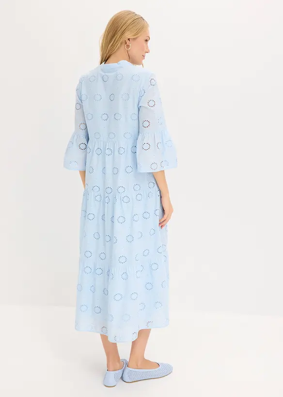 Midikleid aus reiner Baumwolle mit Lochstickerei in blau von hinten (Totalaufnahme) - bonprix