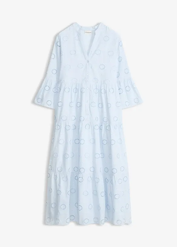 Midikleid aus reiner Baumwolle mit Lochstickerei in blau von vorne - bonprix