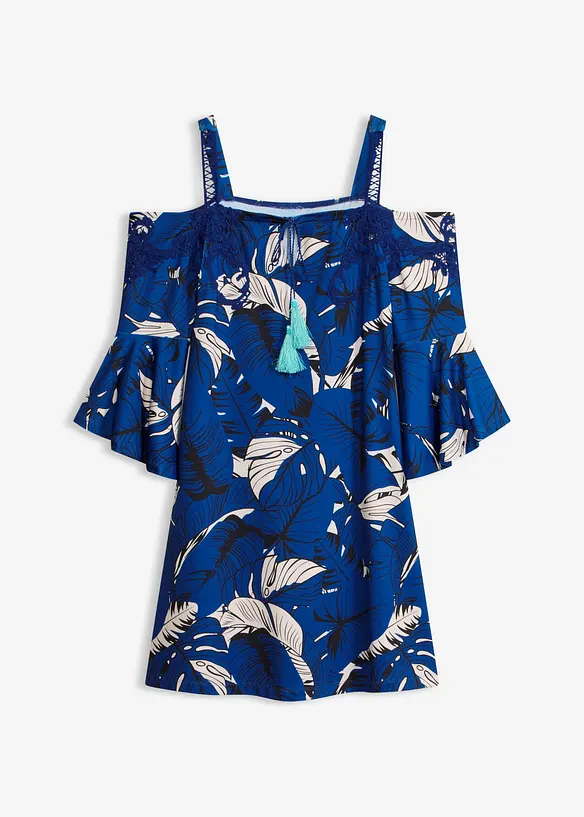 Ausgestelltes Carmen-Kleid in blau von vorne - bonprix