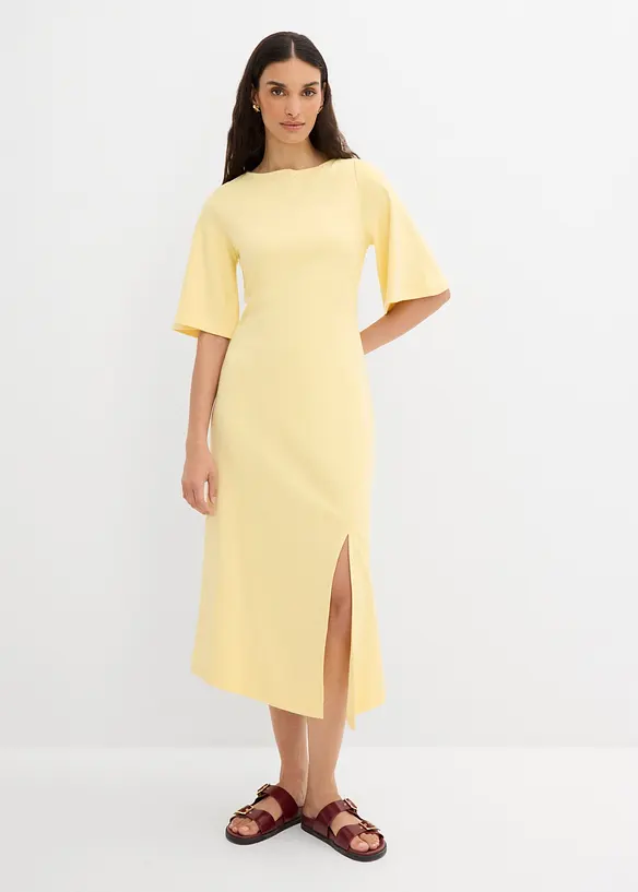 Jerseykleid aus reiner Bio-Baumwolle in gelb von vorne (Totalaufnahme) - bonprix