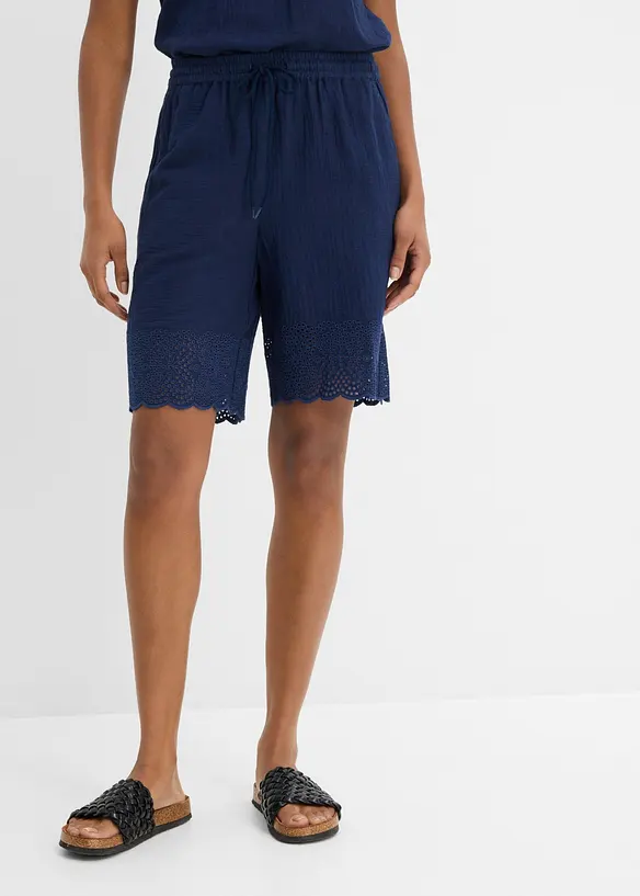 Bermuda aus luftigem Musselin in blau von vorne - bonprix Bermuda aus luftigem Musselin in blau von vorne - bonprix