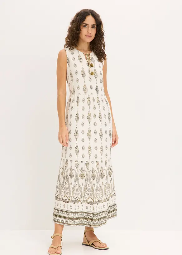Maxikleid aus fließender Viskose in weiß von vorne (Totalaufnahme) - bonprix Maxikleid aus fließender Viskose in weiß von vorne (Totalaufnahme) - bonprix
