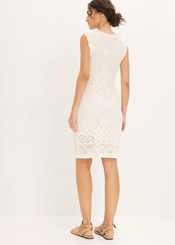 Strickkleid aus Baumwoll-Mix in weiß von hinten (Totalaufnahme) - bonprix Strickkleid aus Baumwoll-Mix in weiß von hinten (Totalaufnahme) - bonprix