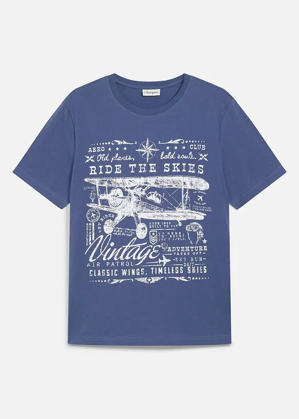 T-Shirt aus reiner Bio-Baumwolle in blau von vorne - bonprix