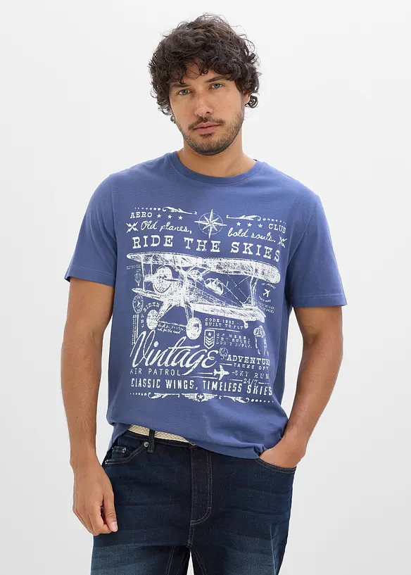 T-Shirt aus reiner Bio-Baumwolle in blau von vorne (im Anschnitt) - bonprix