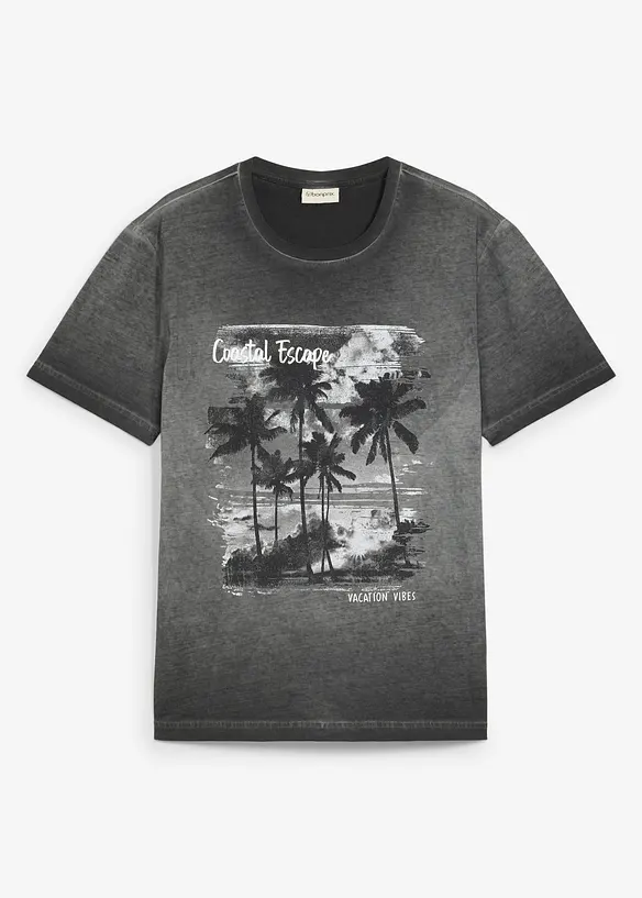 T-Shirt in gewaschener Optik aus reiner Bio-Baumwolle in grau von vorne - bonprix