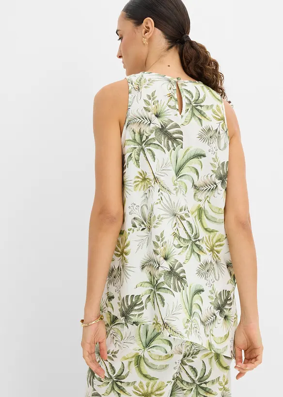 Bedruckte Bluse aus Leinen-Mix in weiß von hinten (im Anschnitt) - bonprix