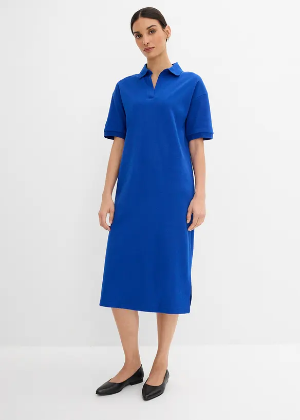 Polo Midikleid aus reiner Bio-Baumwolle in blau von vorne (Totalaufnahme) - bonprix Polo Midikleid aus reiner Bio-Baumwolle in blau von vorne (Totalaufnahme) - bonprix
