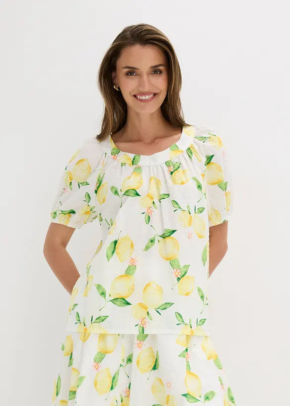 Bluse aus reiner Baumwolle mit Ballonärmeln in weiß von vorne (im Anschnitt) - bonprix