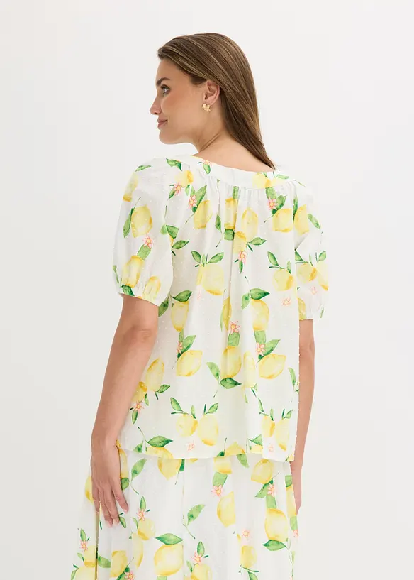 Bluse aus reiner Baumwolle mit Ballonärmeln in weiß von hinten (im Anschnitt) - bonprix
