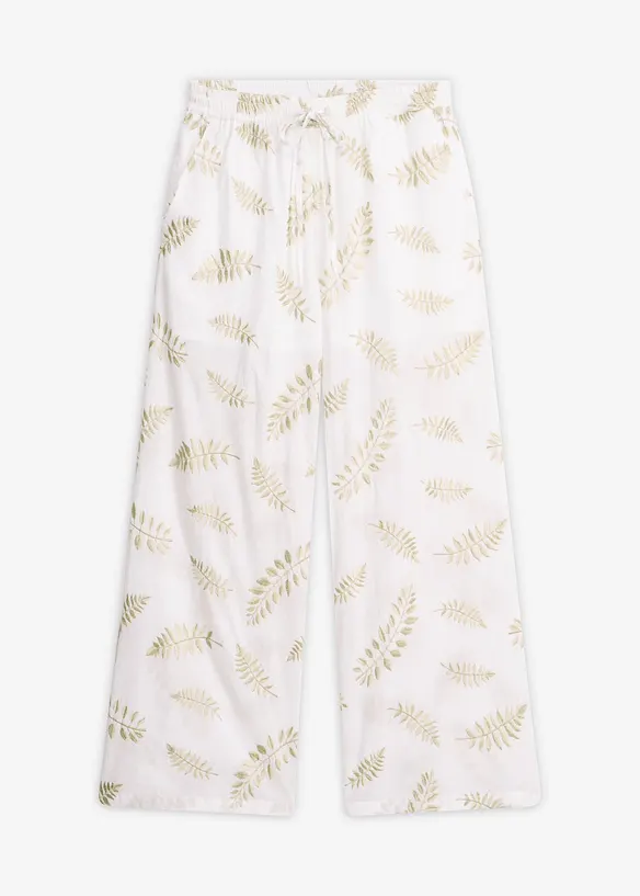 Palazzo-Hose aus reiner Baumwolle mit Stickerei in weiß von vorne - bonprix Palazzo-Hose aus reiner Baumwolle mit Stickerei in weiß von vorne - bonprix