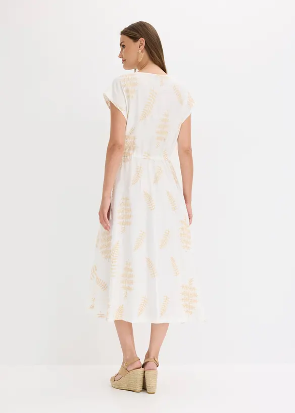 Midikleid aus fließendem Viskose-Mix in weiß von hinten (Totalaufnahme) - bonprix