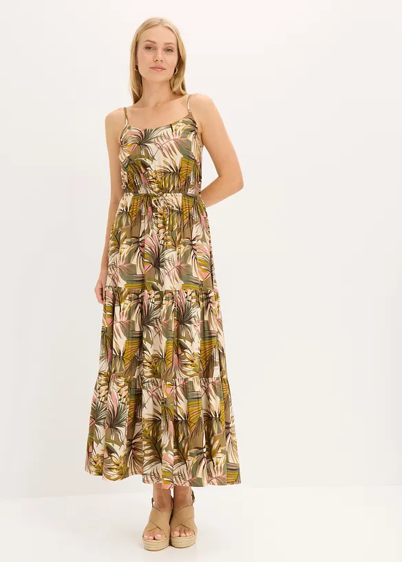 Maxikleid aus fließender Viskose in grün von vorne (Totalaufnahme) - bonprix Maxikleid aus fließender Viskose in grün von vorne (Totalaufnahme) - bonprix
