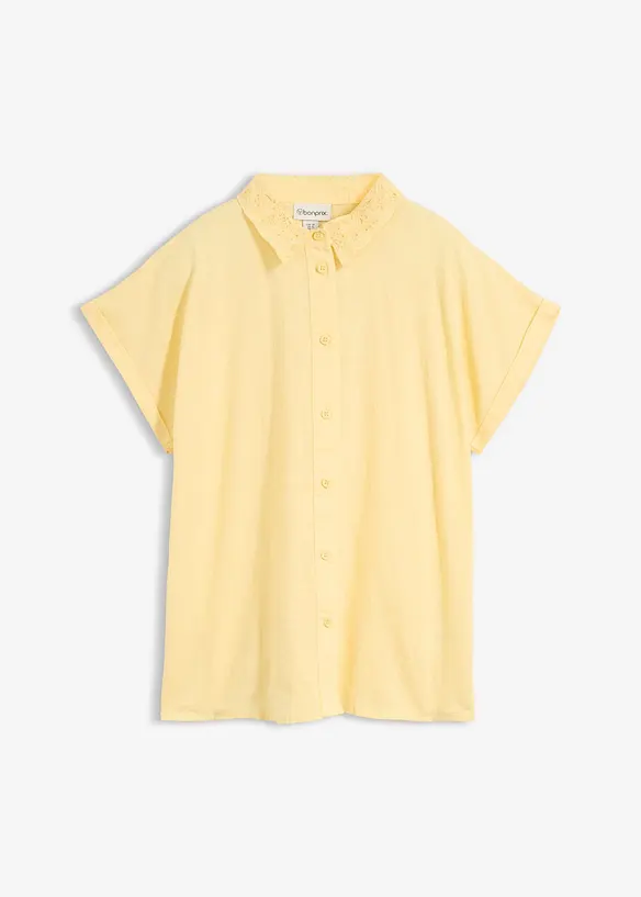 Baumwoll-Bluse mit Lochstickerei in gelb von vorne - bonprix