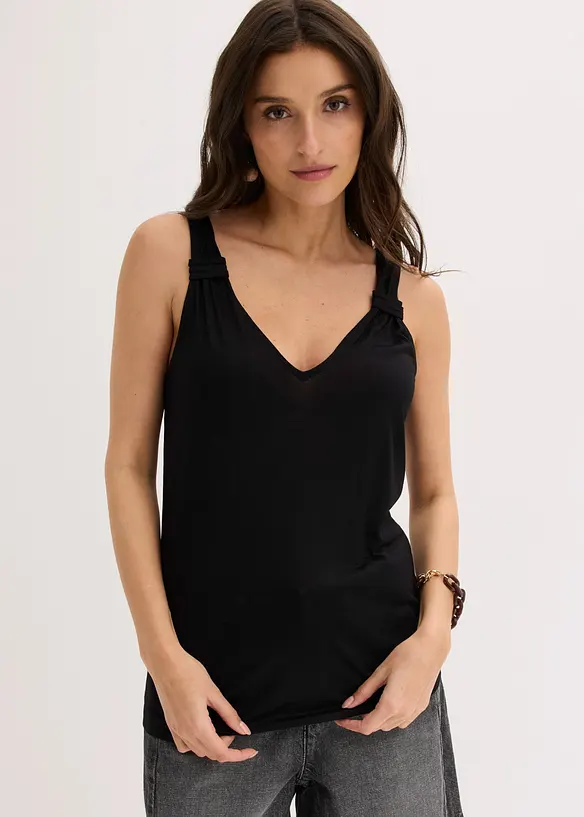 Jersey-Top aus reiner Viskose in schwarz von vorne (im Anschnitt) - bonprix Jersey-Top aus reiner Viskose in schwarz von vorne (im Anschnitt) - bonprix
